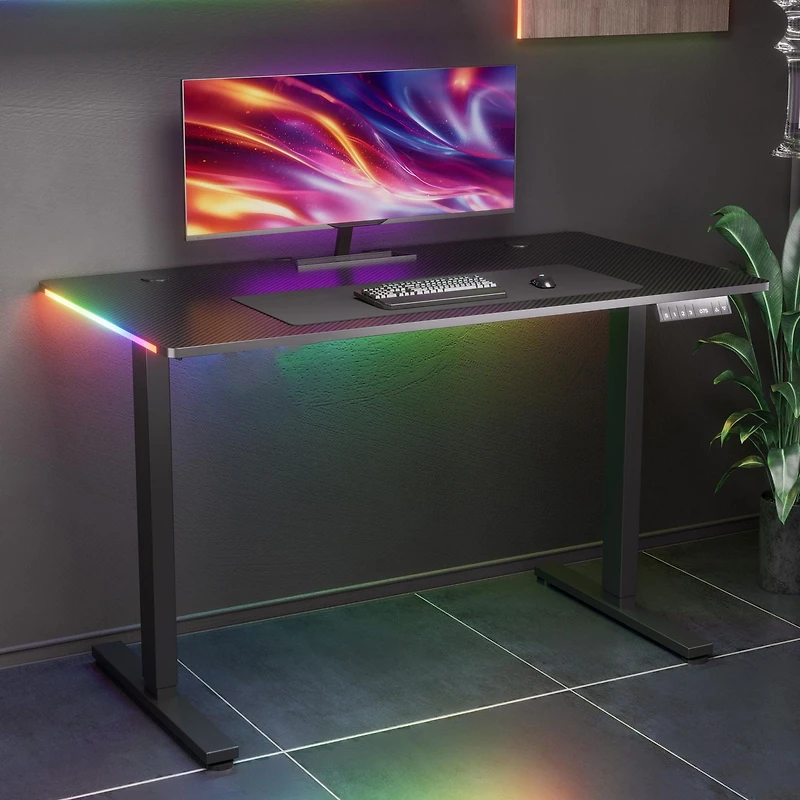 GTRACING hauteur réglable RVB électrique assis ou Stand bureau d’ordinateur avec lumières LED pour adultes , noir Contrôles Bluetooth/app, réglable en hauteur