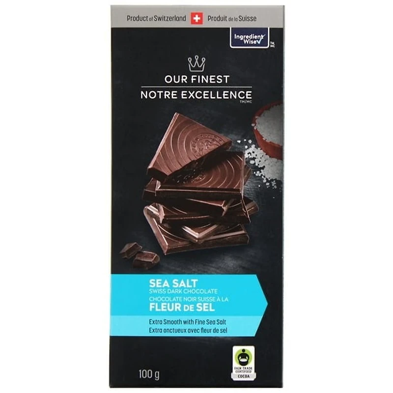 Our Finest Swiss Dark Chocolate bar, Sea Salt, 100 g