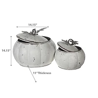 Pot De Citrouille Blanc En Métal Avec Couvercle, Lot De 2