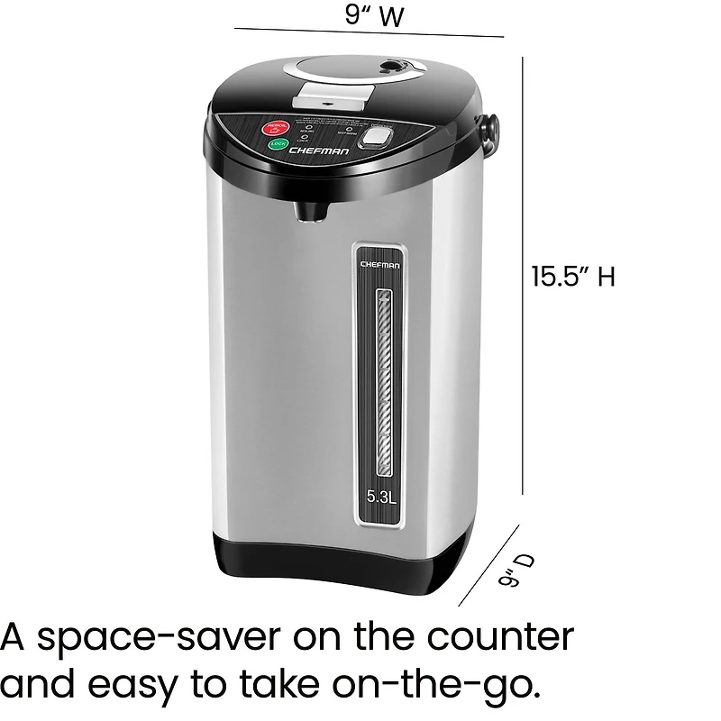 Chefman 5.3 Liter Electric Hot Water Pot with Safety Lock - Stainless Steel, New, 5.3 Liter Hot Water Dispenser