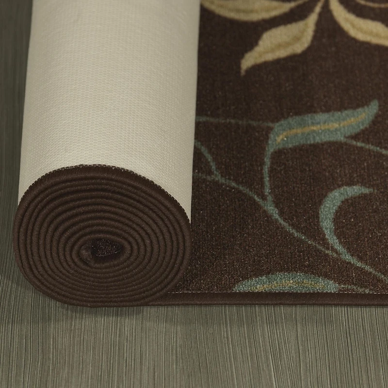 Tapis de couloir contemporain à motif de feuilles et à sous-couche en caoutchouc de la collection Ottohome