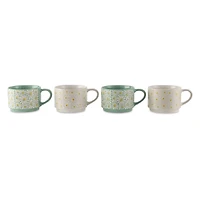 Lot de 4 tasses empilables Thyme & Table White à motif floral blanc et vert, 325 ml, en grès