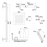 L'ensemble de robinet de couche akuaplus® IRENE avec cartouche à pression balancée et inverseur 2 voies plus 1, Un sytème de barre murale réglable avec douchette avec pommeau et raccord en laiton.
