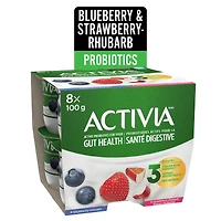 Activia Probiotic Yogurt, Strawberry-Rhubarb/Blueberry, 8x100g