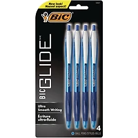Stylo-bille rétractable BIC Glide, pointe moyenne (1,0 mm), encre bleue, prise confortable en caoutchouc, paquet de 4 Paquet de 4