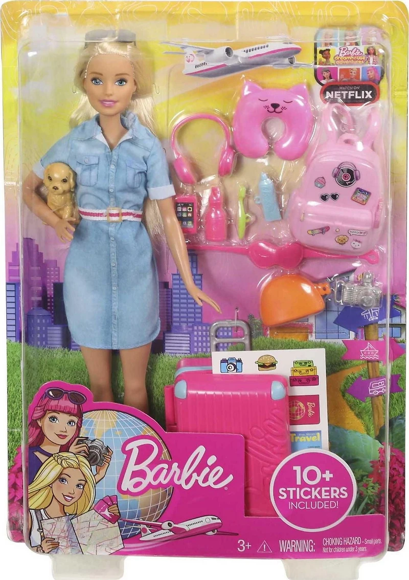 Coffret poupée Barbie Voyage avec chiot, valise et plus de 10 accessoires