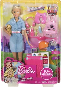 Coffret poupée Barbie Voyage avec chiot, valise et plus de 10 accessoires