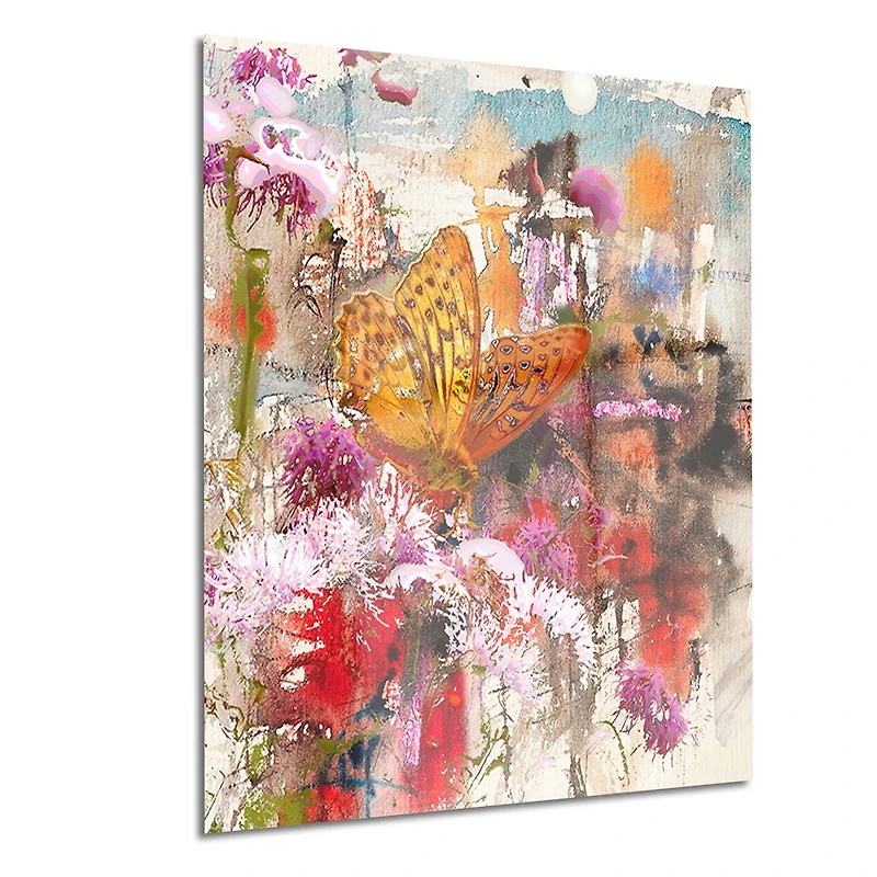 Design Art Butterfly Drinking Honey Floral Metal Wall Art