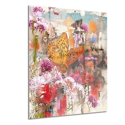 Art mural floral en métal Design Art Papillion qui boit du miel