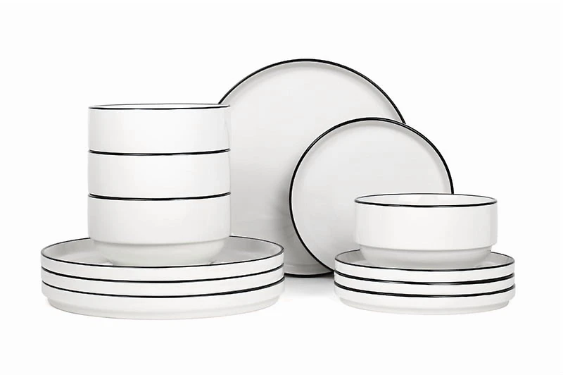 Mainstays Black rim 12-Piece Stoneware Dinnerware Set