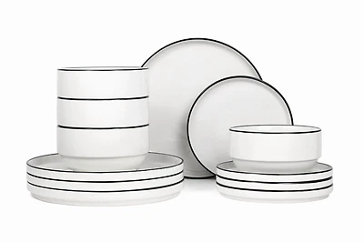 Mainstays Black rim 12-Piece Stoneware Dinnerware Set
