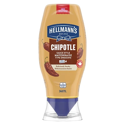 Hellmann’s Mild Chipotle Mayonnaise Dressing, Made with Real Chipotle Peppers, Squeeze Bottle, 340 ml