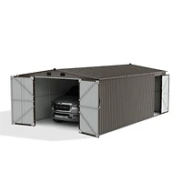 Sunjoy 13 ft. x 20 ft. Remise extérieure, abri de voiture, gris clair