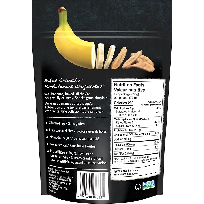 Bare Simplement Croustilles de bananes 77 g.