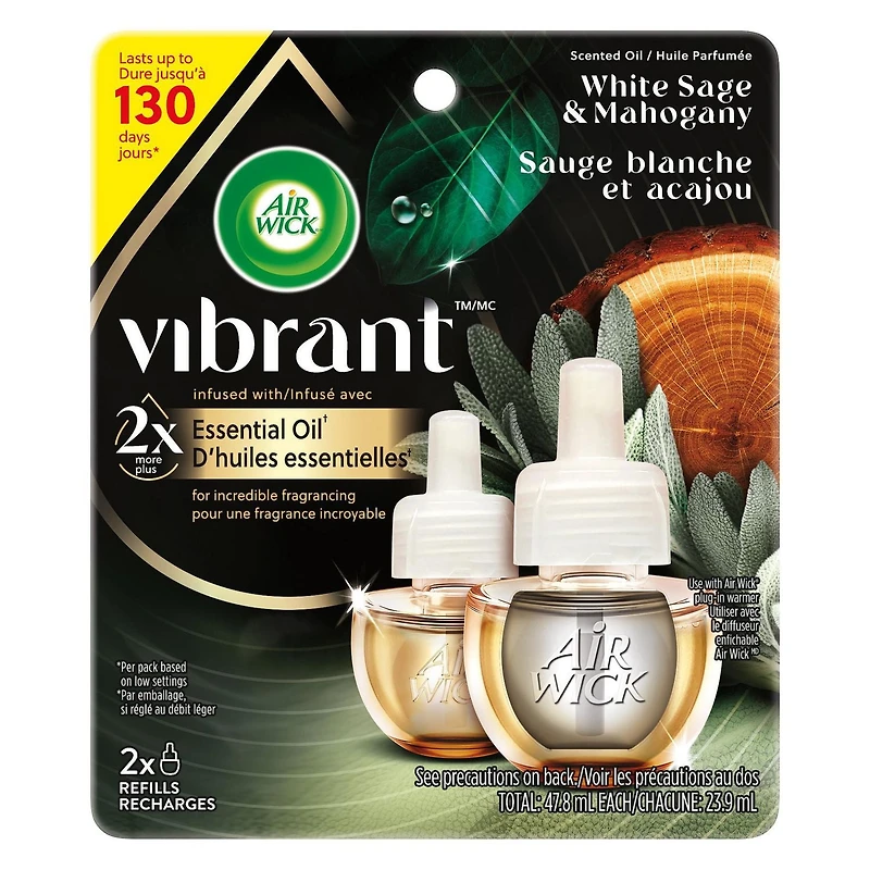 AIR WICK® HUILE PARFUMÉE – Recharge Vibrant™ Sauge blanche et acajou 0+2