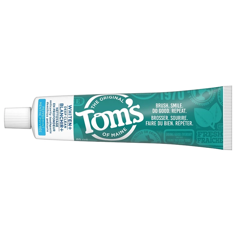 Tom’s of Maine Whiten Plus Deep Clean Whitening Toothpaste, Natural Whitening Toothpaste with Plant-Based Cleansers, Enamel Safe Formula, Whitens Without Causing Sensitivity, Peppermint, 113 g