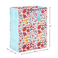 Hallmark 13" Large Floral Gift Bag with Gift Tag (Pink, Red, Blue, Yellow) for Birthdays, Mother's Day, Bridal Showers