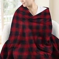 Jeté chauffant électrique motif tartan rouge Sunbeam en micropeluche et revers en sherpa, quatre réglages de chaleur, arrêt automatique, 127 cm x 152,4 cm (50 po x 60 po) SUNBEAM JETE CHAUFFANT