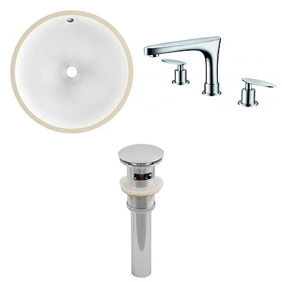 15.25-in. W CUPC Round Bathroom Undermount Sink Set In White - Chrome Hardware - Overflow Drain Incl. AI-13027