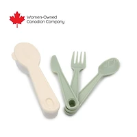 Cuillère, fourchette, couteau avec étui blanc