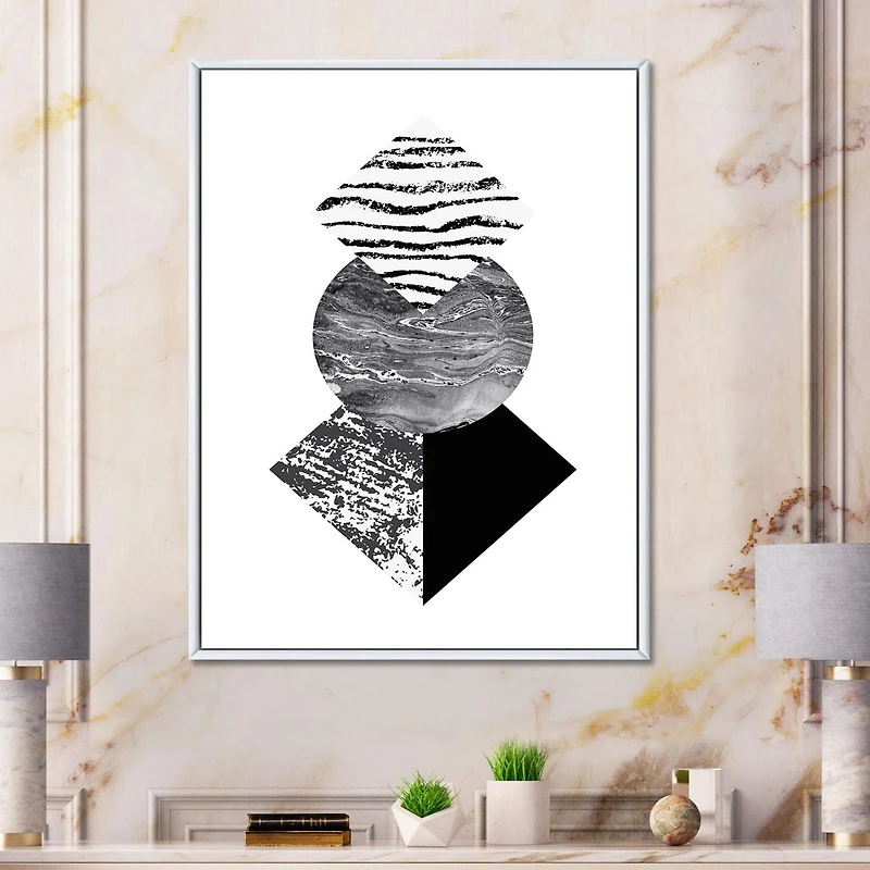Designart Feuille de palmier tropical avec des formes géométriques abstraites I ART MURAL À CADRE FLOTTÉ