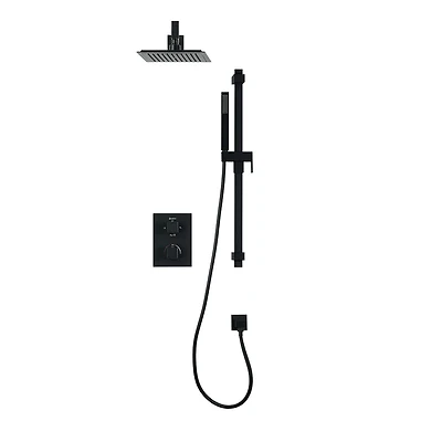 Square 3-functions thermostatic valve. handheld handshower and shower head, or simultaneously, matte black finish