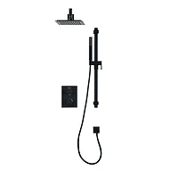 Square 3-functions thermostatic valve. handheld handshower and shower head, or simultaneously, matte black finish