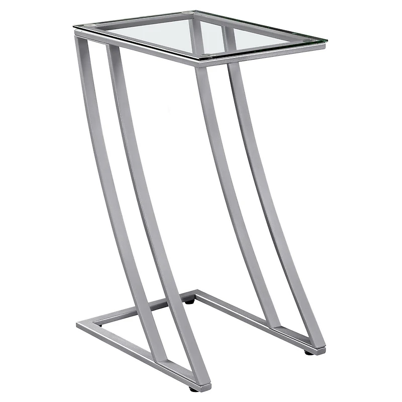 Monarch Specialties Accent Table, C-shaped, End, Side, Snack, Living Room, Bedroom, Metal, Tempered Glass, Grey, Clear, Contemporary, Modern