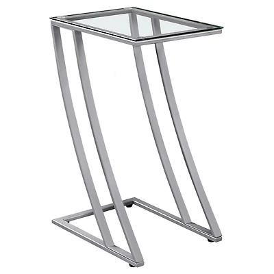 Monarch Specialties Accent Table, C-shaped, End, Side, Snack, Living Room, Bedroom, Metal, Tempered Glass, Grey, Clear, Contemporary, Modern