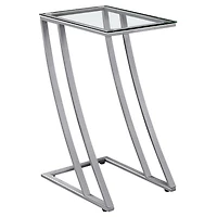 Monarch Specialties Accent Table, C-shaped, End, Side, Snack, Living Room, Bedroom, Metal, Tempered Glass, Grey, Clear, Contemporary, Modern