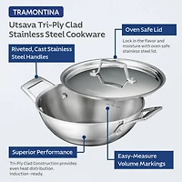Tramontina Utsava Tri-Ply Clad Stainless Steel Covered Kadai