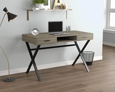 Safdie & Co. Bureau D'Ordinateur Taupe Foncé 2 Tiroirs 1 Etagère Noir Métal