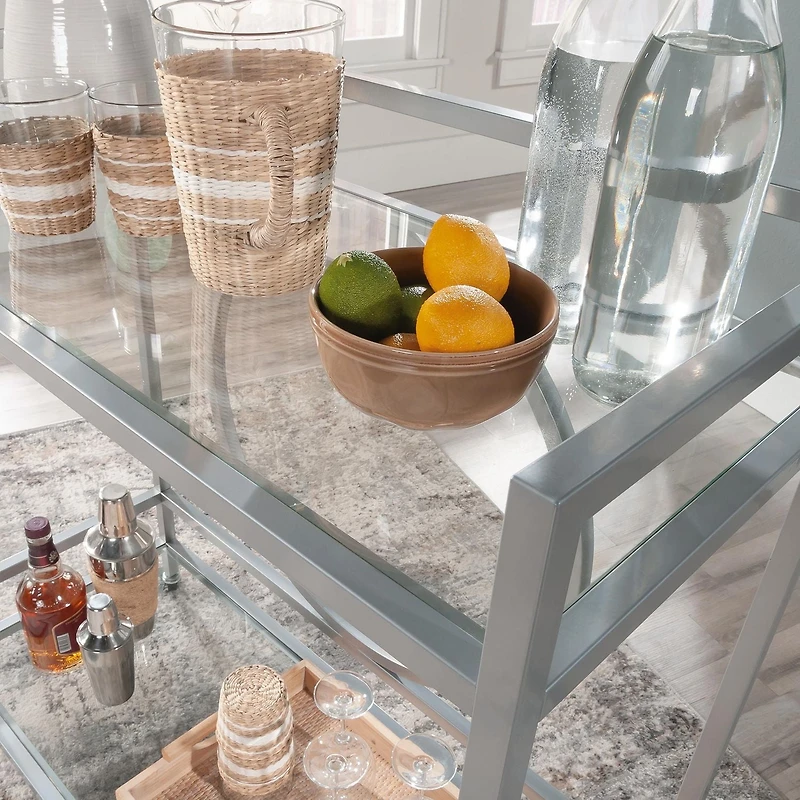 Sauder International Lux Bar Cart in Metal Silver Finish