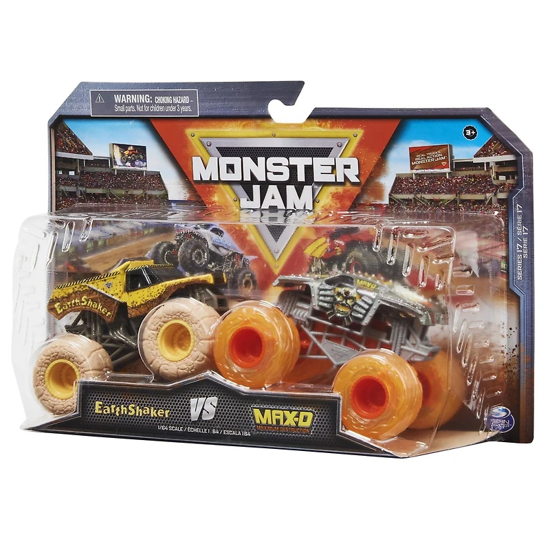 Monster Jam, Official EarthShaker Vs. Max-D Die-Cast Monster Trucks, 1:64 Scale, Kids Toys for Boys Ages 3 and up
