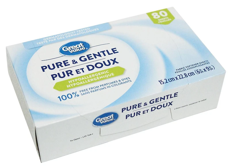 Feuilles Assouplissantes Non Parfumées Pures Et Délicates Great Value