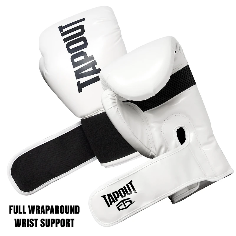 Gants de boxe Tapout 10 oz avec fermeture Velcro réglable - Blanc