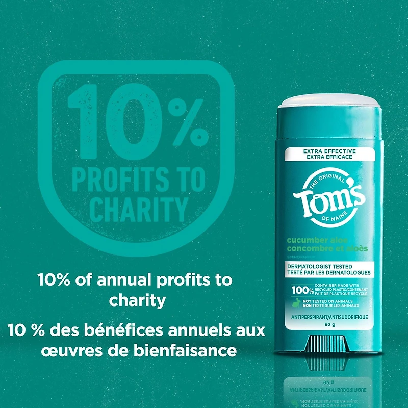 Tom's of Maine Antisudorifique au concombre et à l'aloès pour femmes et hommes, avec aluminium recyclé, 92 g Tom's of Maine Antisudorifique conc et l'aloès