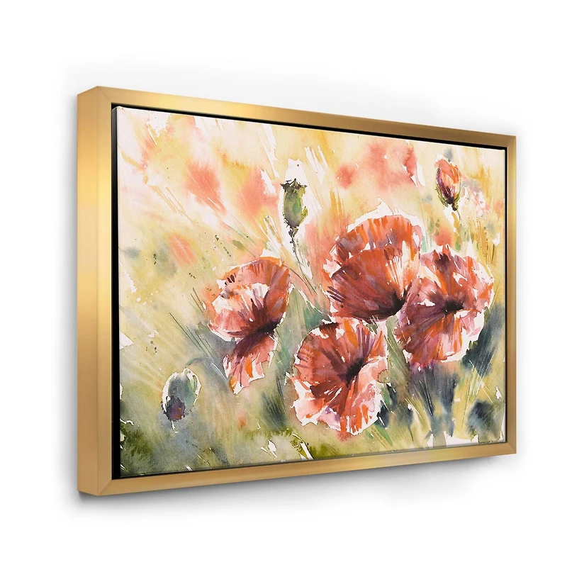 Designart Coquelicot rouge sur un champ ART MURAL À CADRE FLOTTÉ