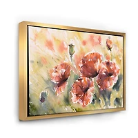 Designart Coquelicot rouge sur un champ ART MURAL À CADRE FLOTTÉ