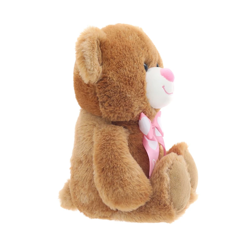 Ours en peluche beige de 10 pouces avec nœud imprimé cœur pour la Saint-Valentin par Way to Celebrate