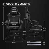 Chaise de jeu ergonomique GTRACING GTWD-200 avec coussins réglables et repose-pieds