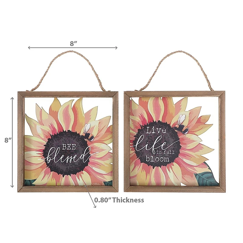 IH Casa Decor Framed Sunflower Print Glass Wall Hanger Asstd - Set of 2