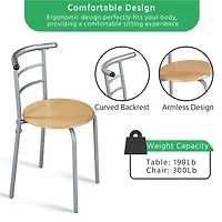 Fullfurnique Ensemble de salle à Manger Rond Moderne 3 Pièces avec Table et 2 Chaises Pieds en Acier, Naturel