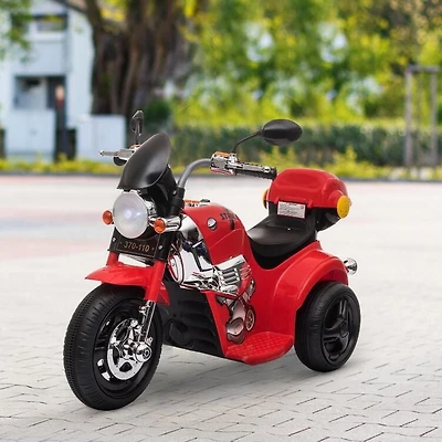 Aosom enfants moto électrique tour sur jouet 6V jouets tricycle électrique à piles pour 18-36 mois avec boîte de rangement MP3 musique légère rouge