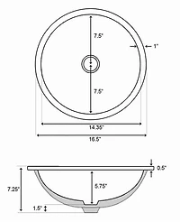 American Imaginations 15.75-in. W 15.75-in. D CSA Certified Round Bathroom Undermount Sink In White Color