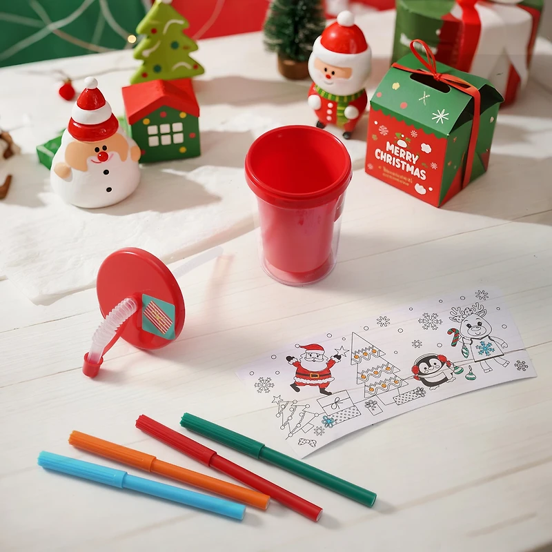 6CT DIY Red Paint Straw Tumbler, Novelty, with Stickers and Four Markers, Holiday Time, DIY paint set