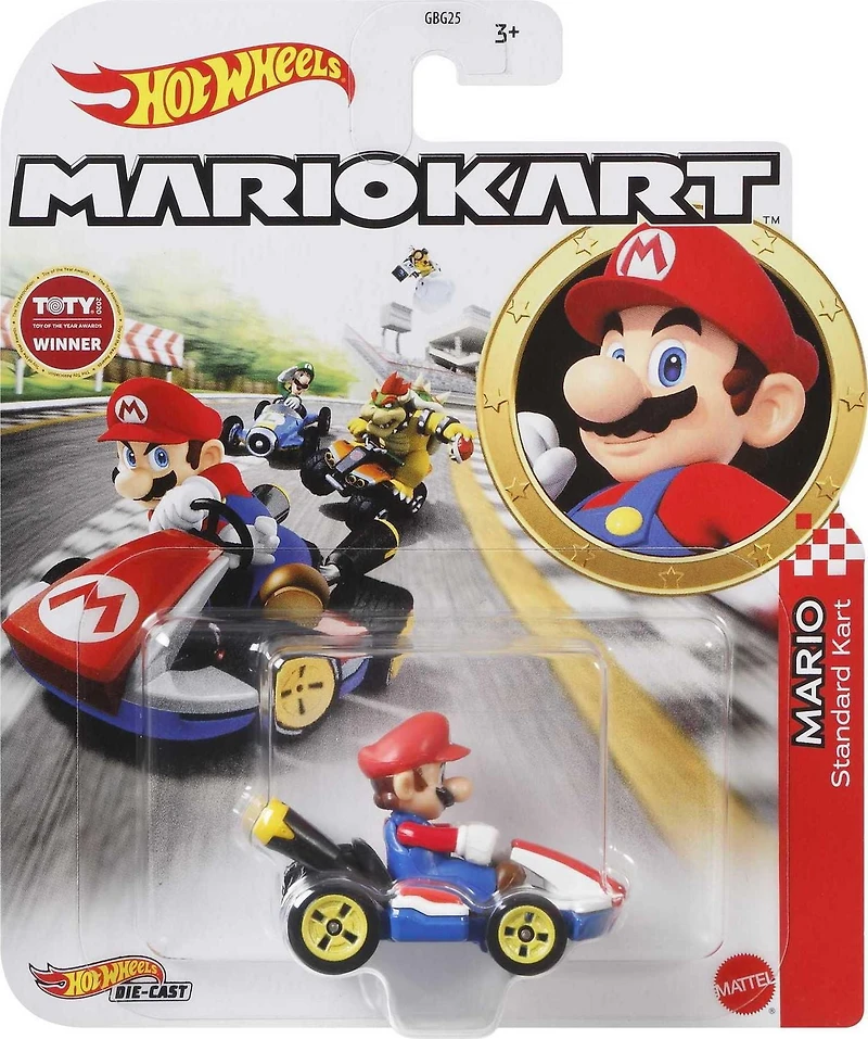 Véhicule Mario Standard Mario Kart Hot Wheels en métal moulé sous pression à l’échelle 1:64