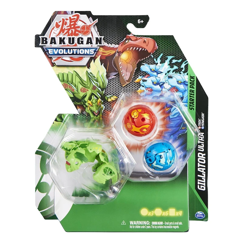 Bakugan Evolutions Starter Pack , Coffret de 3, Gillator Ultra avec Howlkor et Trox, Figurines articulées à collectionner, à partir de 6 ans