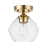 Plafonnier quasi affleurant à 1 ampoule Harrow, laiton mat, abat-jour en verre transparent