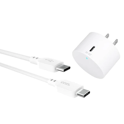 onn. Fast Charging USB Certified Wall Charger Kit with 20W Power Delivery for Smartphones, USB-C 3 FT/0.9 m Cable